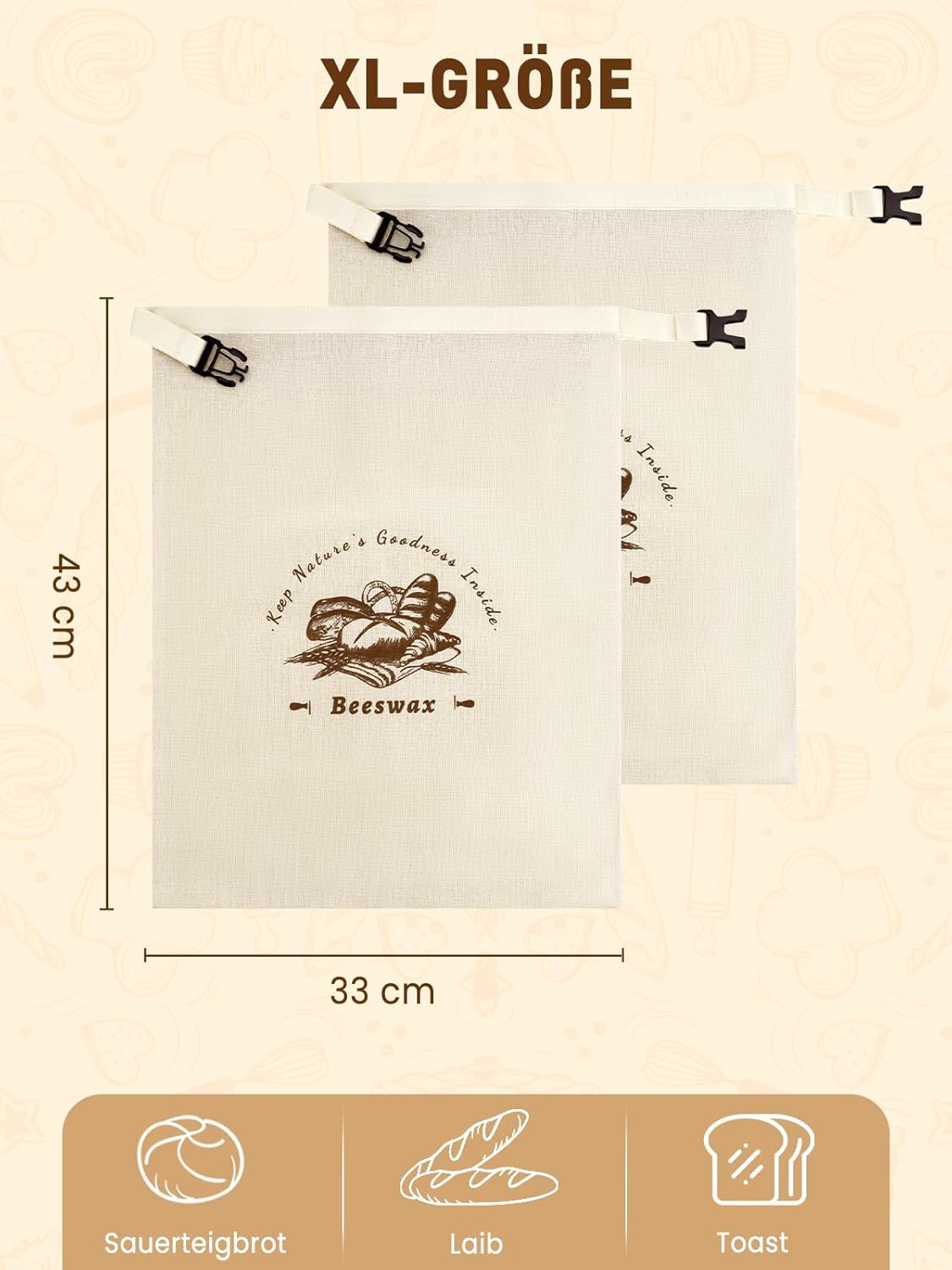 Kinver BeeFresh™️    Premium-Brotbeutel aus Baumwolle und Bienenwachs